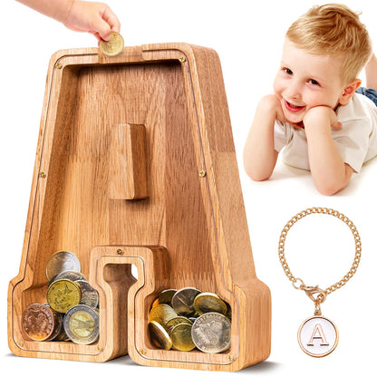 SummiDate Wooden Letter Money Box for Kids, Personalised Piggy Bank for Boys Girls Toddler, Alphabet A Money Banks| Coin Bank Birthday Gift for Kids|Children's Gift(Initial-A)