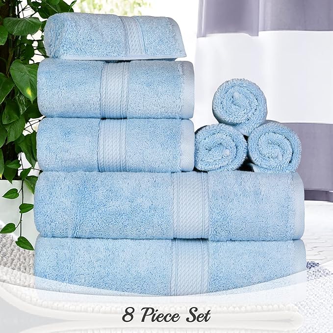 SUPERIOR Egyptian Cotton Pile 8 Piece Towel Set, Includes 2 Bath, 2 Hand
