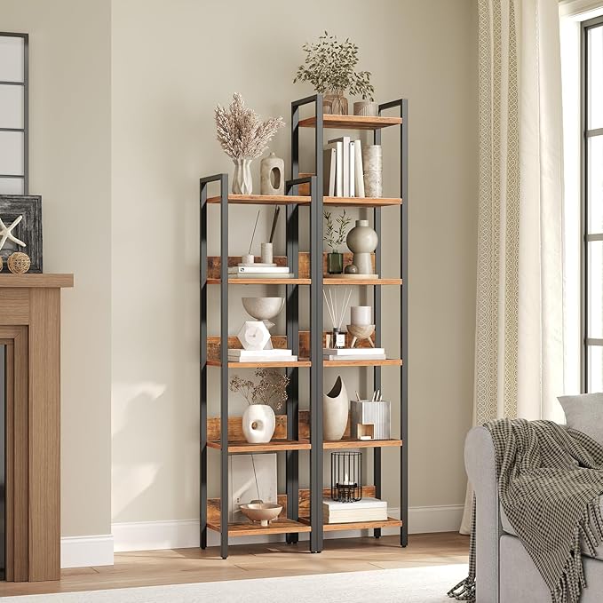 MAHANCRIS Bookshelf, 6-Tier Bookcase, Standing Book Shelf