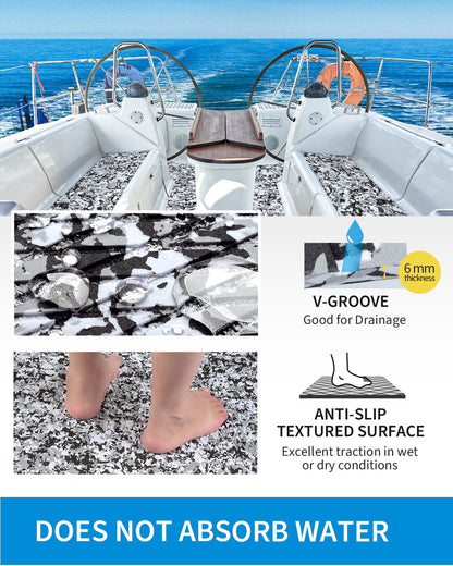 OCEANBROAD Self-Adhesive 96''x23.5''x2 Pack Camouflage Boat Flooring Non-Slip EVA Foam Sheet Marine Grip Mat for Jon Boats Surfboard SUP Paddle Board Kayak Yacht, Camo Black