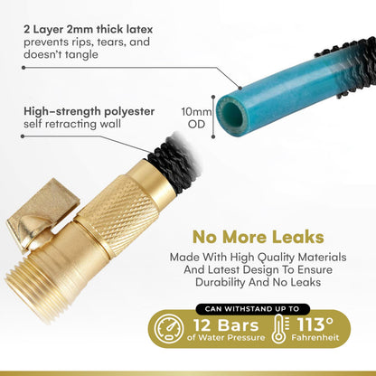 Flexi Hose Expandable Garden Hose - 50FT Heavy Duty Water Hose, Retractable Hose with 2cm Brass Fittings - Expandable Hose Design Includes Spray Nozzle (Black 15 Metres)