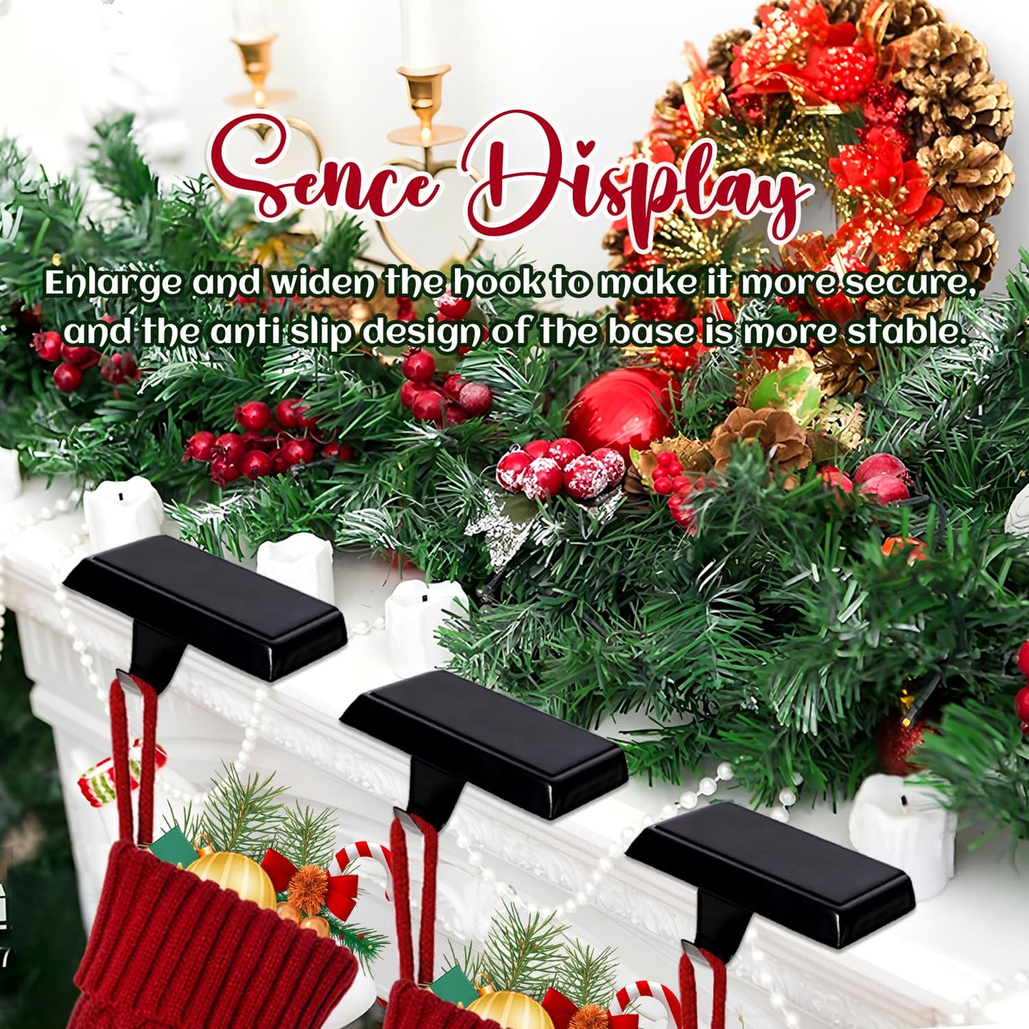 Ulico Christmas Stocking Holders, Mantel Stocking Hangers, Weighted Metal Hanging Hooks, Stocking Holders Bases for Mantel, Fireplace Xmas Party Decoration (Black, 2 Pcs)