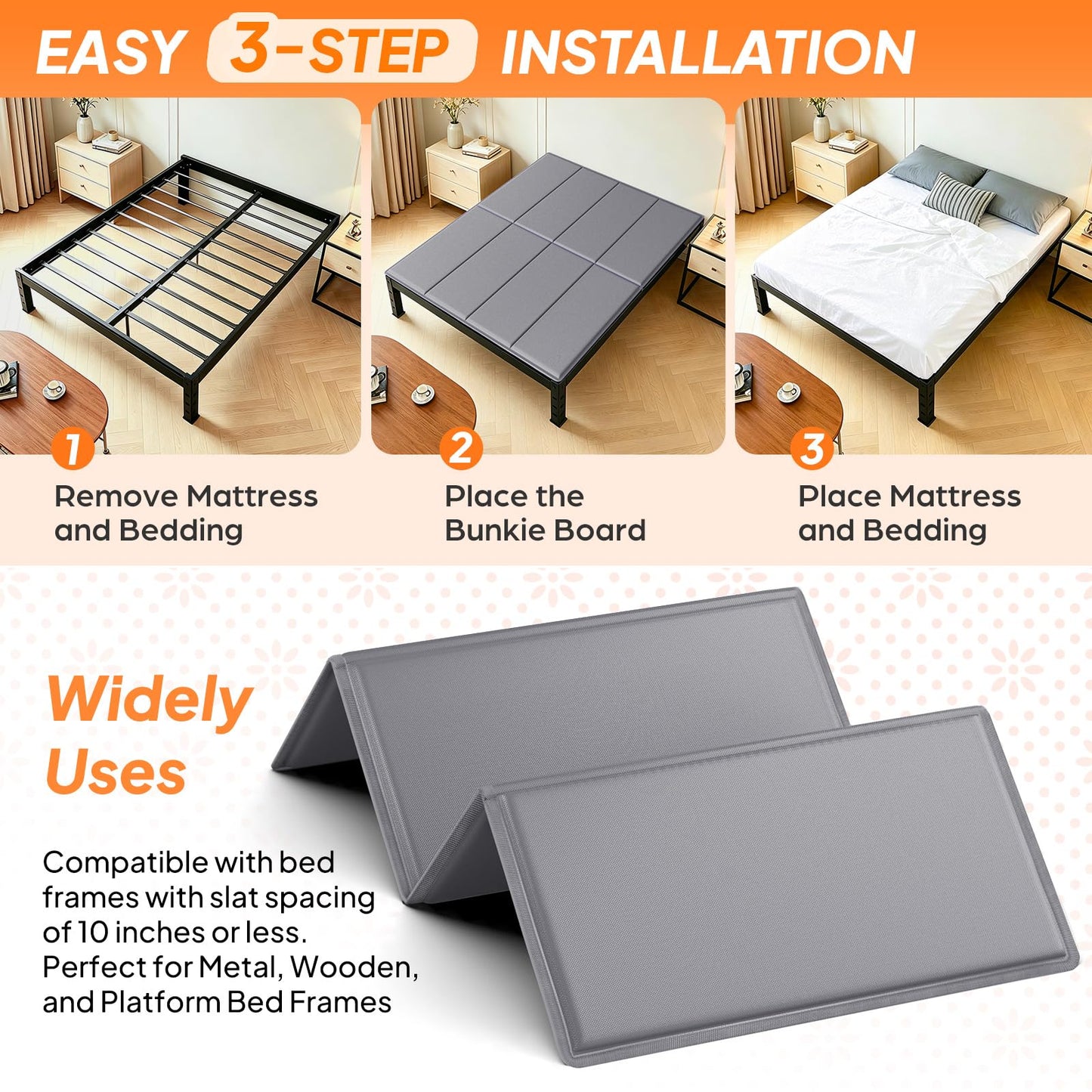 LAVEVE Heavy Duty 10mm Bunkie Board King Size 76'' x 80'', Breathable Bed Support Board to Prevent Sagging Mattress, with Anti-Slip Dots, Fits Metal Bed Frames, Slatted Frames, and Sofa Beds