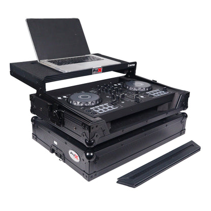 ProX X-DDJFLX4LTBL ATA DJ Controller Flight Case with Laptop Shelf, Fits DDJ-FLX4 DDJ-SB3 DDJ-400, Black Honeycomb Finish, Heavy Duty Road Case with Cable Space