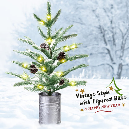 Small Christmas Tree 24 inch Mini Christmas Tree Pre-lit with 60 Lights Rustic Style Tabletop Tree 2 ft