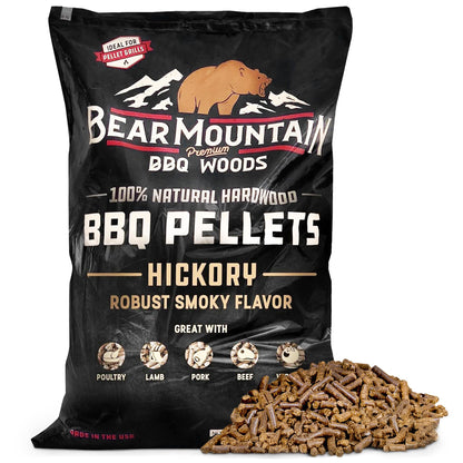 Bear Mountain Premium BBQ Woods 100 Percent All Natural Hardwood Hickory Pellets, Perfect for Pellet Smokers & Grills for Wood-Fired Flavor, (40 Pounds Bag)