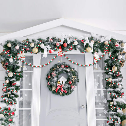 Hicarer 16 Feet Christmas Wooden Bead Garland Christmas Wood Bead Garland Decor Xmas Candy Cane Decoration Farmhouse Rustic Tree Decoration for Holiday Party(Mixed Red, White, Green)