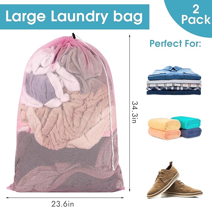 2 Pack Mesh Laundry Bags, 23 x 34 Inches Heavy Duty Mesh Laundry Bag, Large
