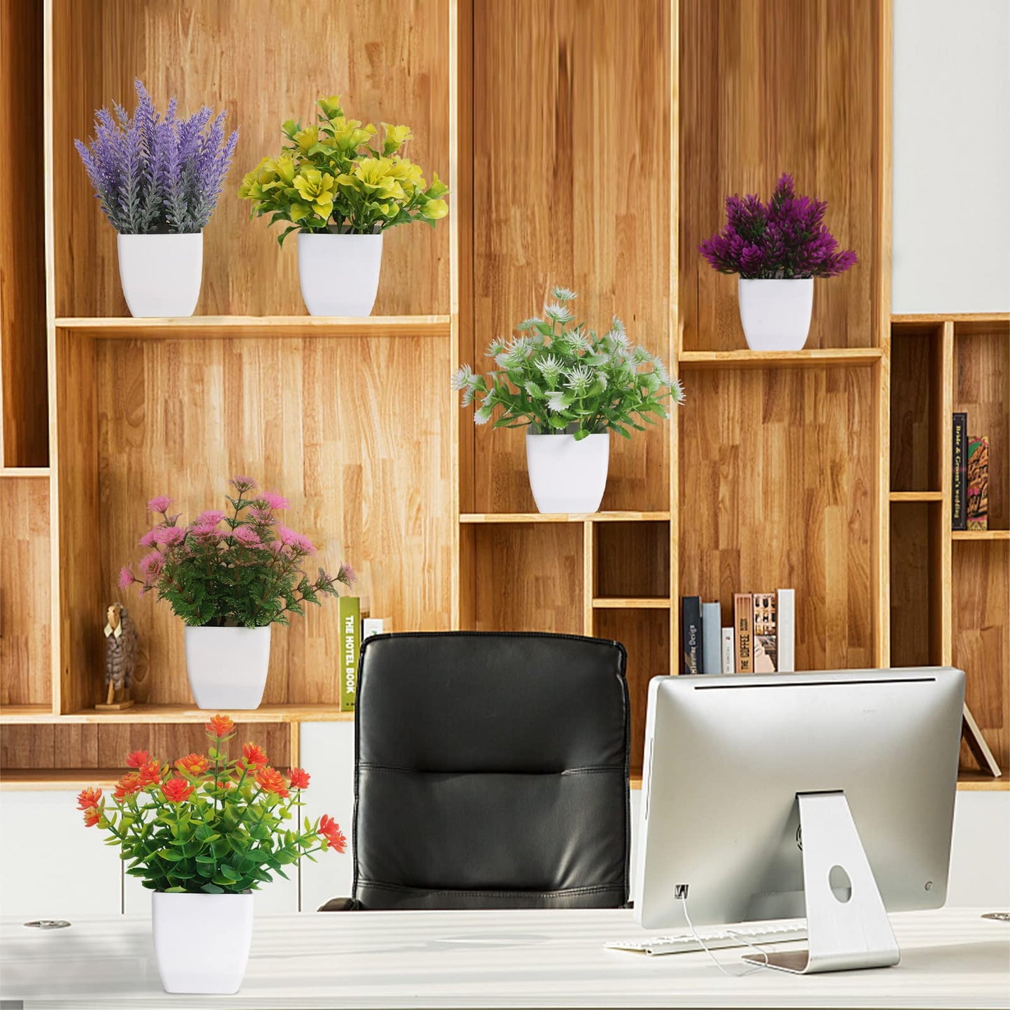 Yoratee 6pcs Artificial Pot Flowers Small Fake Plants with Pot Mini Potted Plants for House Office Tabletop Decoration