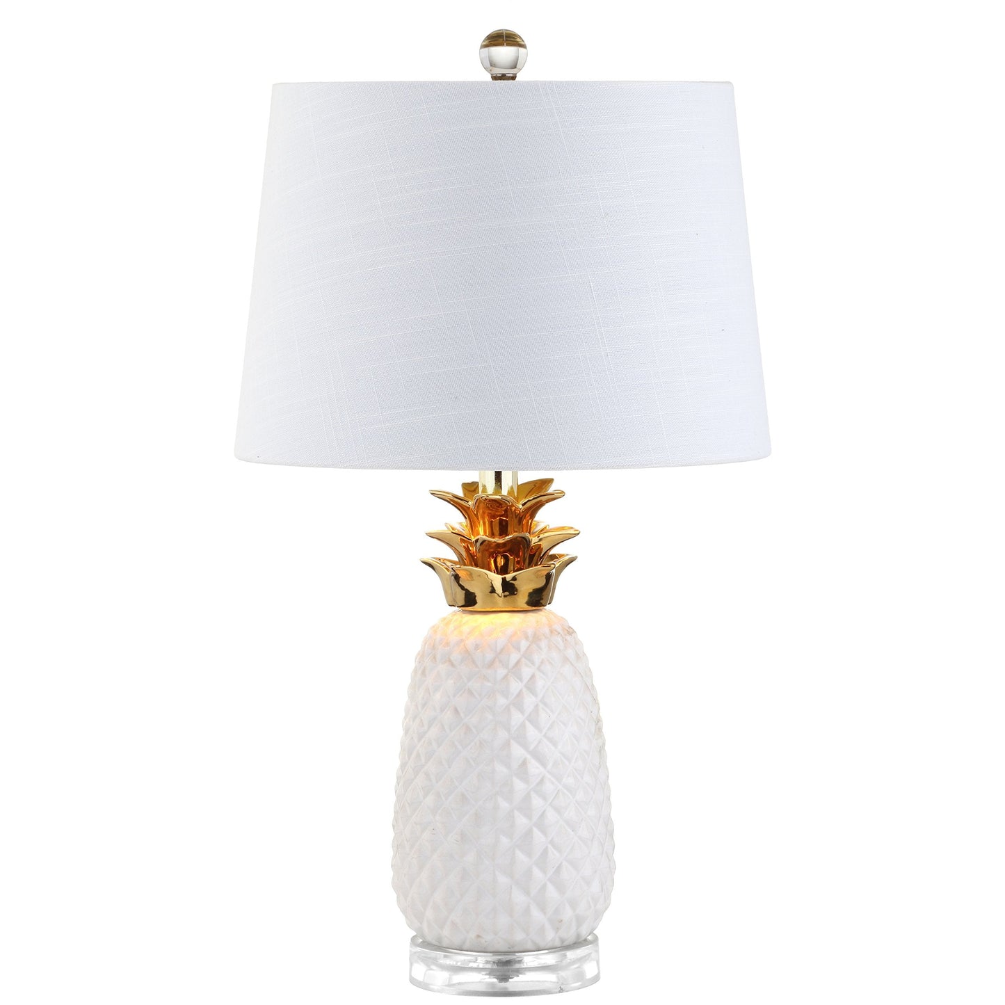JONATHAN Y 23" White/Gold Pineapple Ceramic Table Lamp for Bedroom Decor, Modern Whimsical Bedside Nightstand Lamp with White Linen Drum Shade and LED Bulb (JYL4019C)