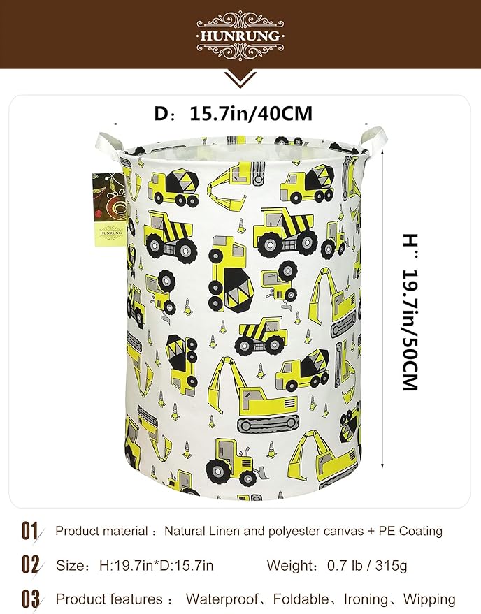 HUNRUNG Laundry Hamper, Large Canvas Fabric Lightweight Storage Basket Toy