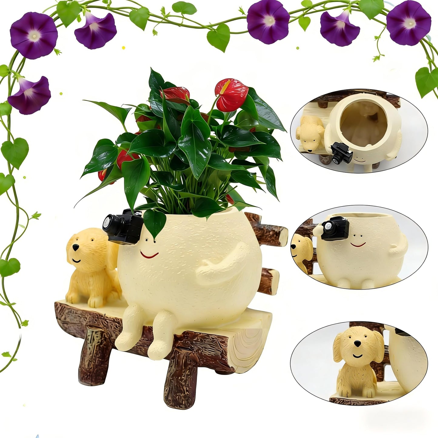 ERRSOU Smiley Face Planter Pot, Cute Funny Resin Bench Face Plant Pots with Drainage Hole, Unique Head Succulent Planter for Indoor Outdoor Flower Gifts for Plant Lovers