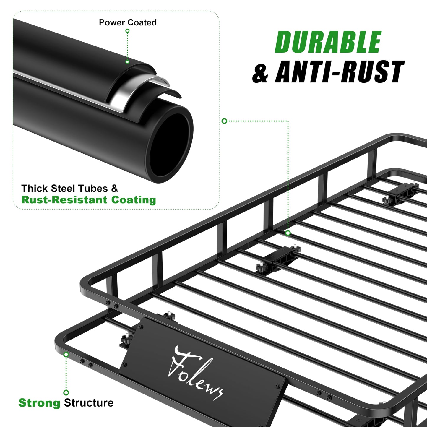 Folews 64 x 39 x 6 Inch Roof Basket, Heavy Duty 300LB Roof Rack Cargo Carrier Universal Rooftop Cargo Basket Steel Luggage Holder for Car, SUV, Truck & Pickup