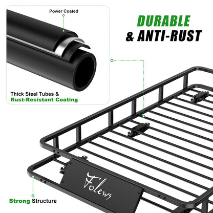Folews 64 x 39 x 6 Inch Roof Basket, Heavy Duty 300LB Roof Rack Cargo Carrier Universal Rooftop Cargo Basket Steel Luggage Holder for Car, SUV, Truck & Pickup