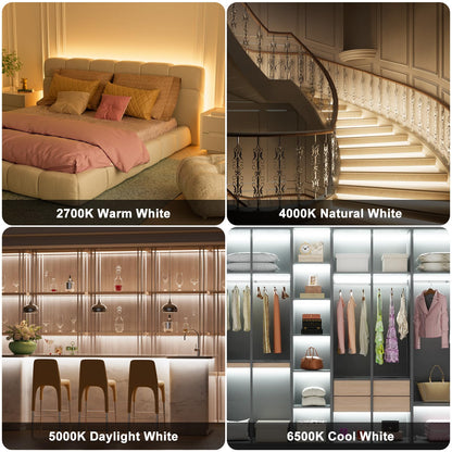 PAUTIX CCT COB LED Strip Light White Tunable 3200LEDs,CRI90+ 16.4ft/5m Dimmable 2700K-6500K 24V LED Tape Lights Kit,Work with Alexa/Google Assistant,for Under Cabinet Bedroom Kitchen DIY Lighting