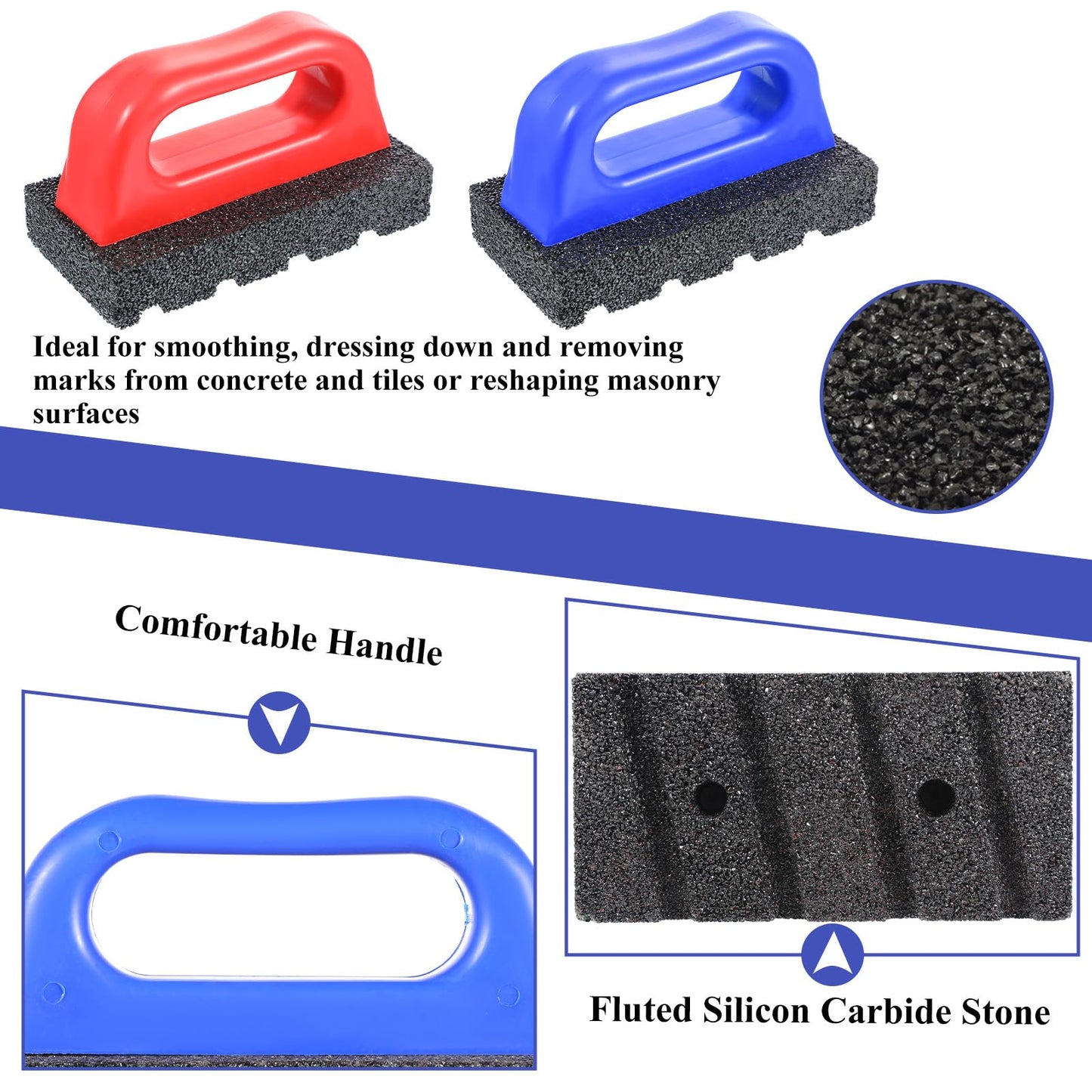 SHENLIU 2 Pcs Rub Brick with Handle Concrete 20 Grit Masonry Tools Smoothing Cleaning Removing Marks Tool Surface Concrete Tools (Red, Blue)