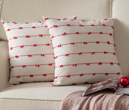 Caflife Boho Christmas Throw Pillow Covers 18x18 inches Beige and Red, Set of 2 Modern Farmhouse Holiday Decorative Pillow Covers for Couch Sofa Bed, Living Room