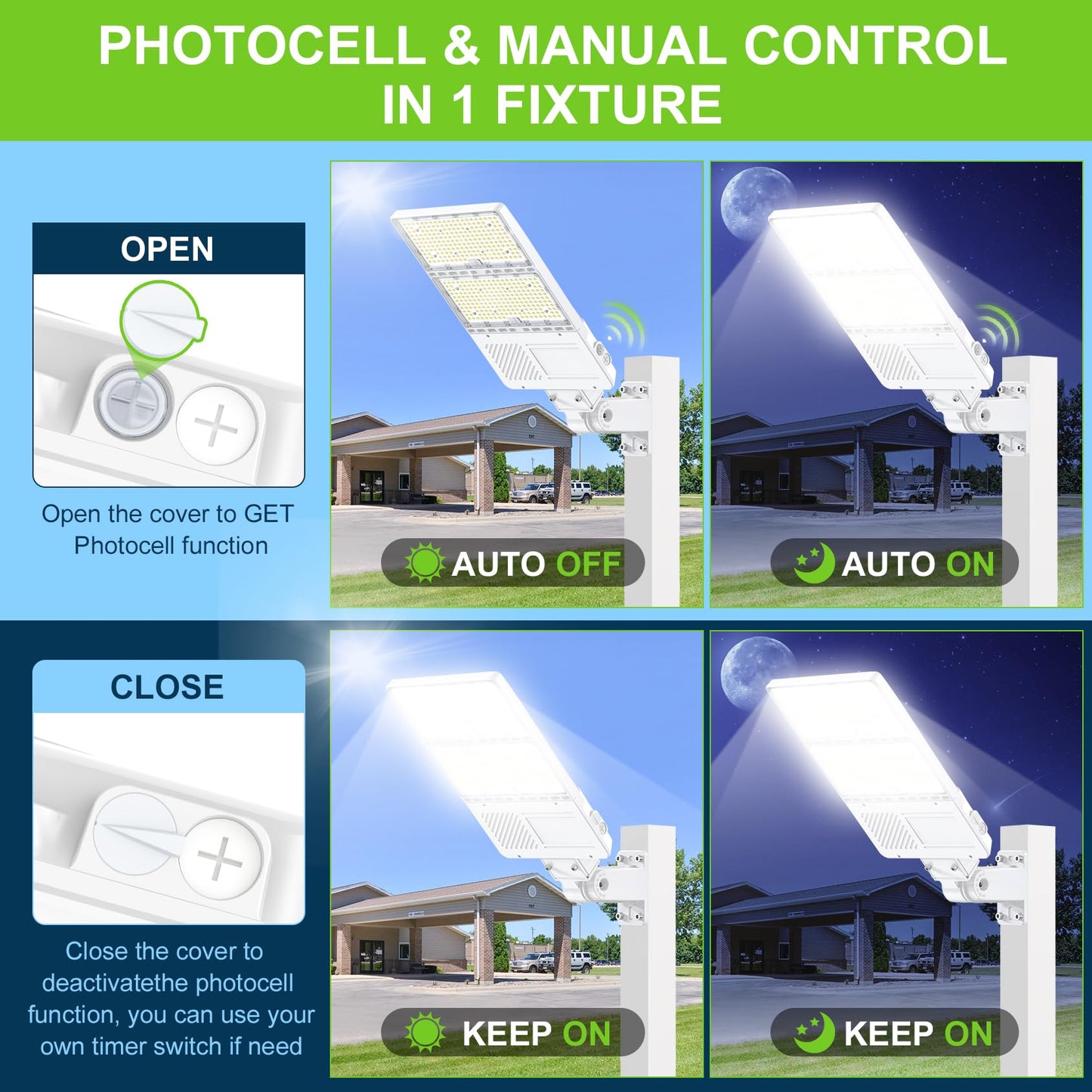 OPENLUX 320W LED Parking Lot Light with Photocell UL Listed 48000LM 5000K LED Shoebox Light Pole Flood Fixture IP65 Commercial Area Lighting Arm & Slip Fitter in 1 Mount, AC100~277V