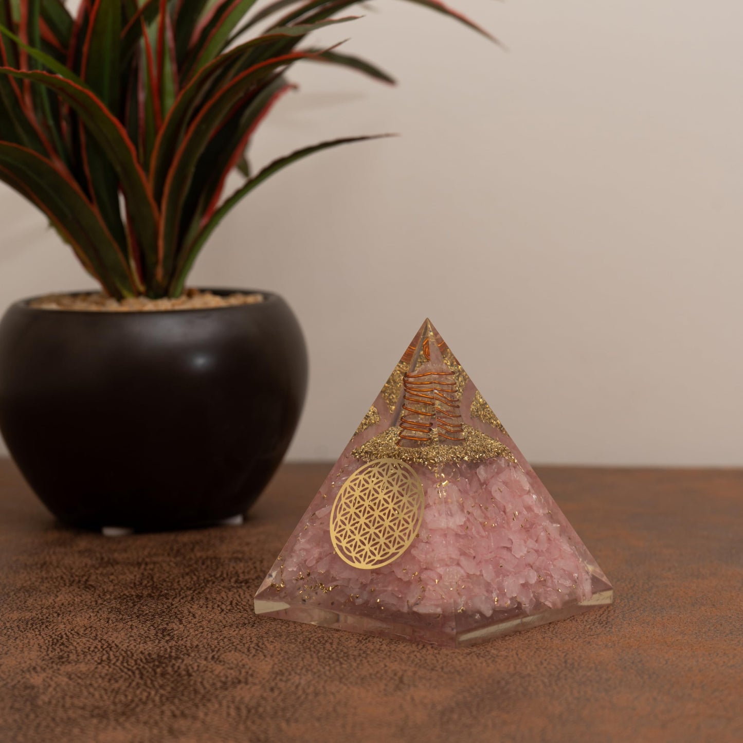 Agate Mart Rose Quartz Pyramid - Healing Crystals for Success - Amplify Meditation with Orgonite Energy, Includes Black Tourmaline Pendant