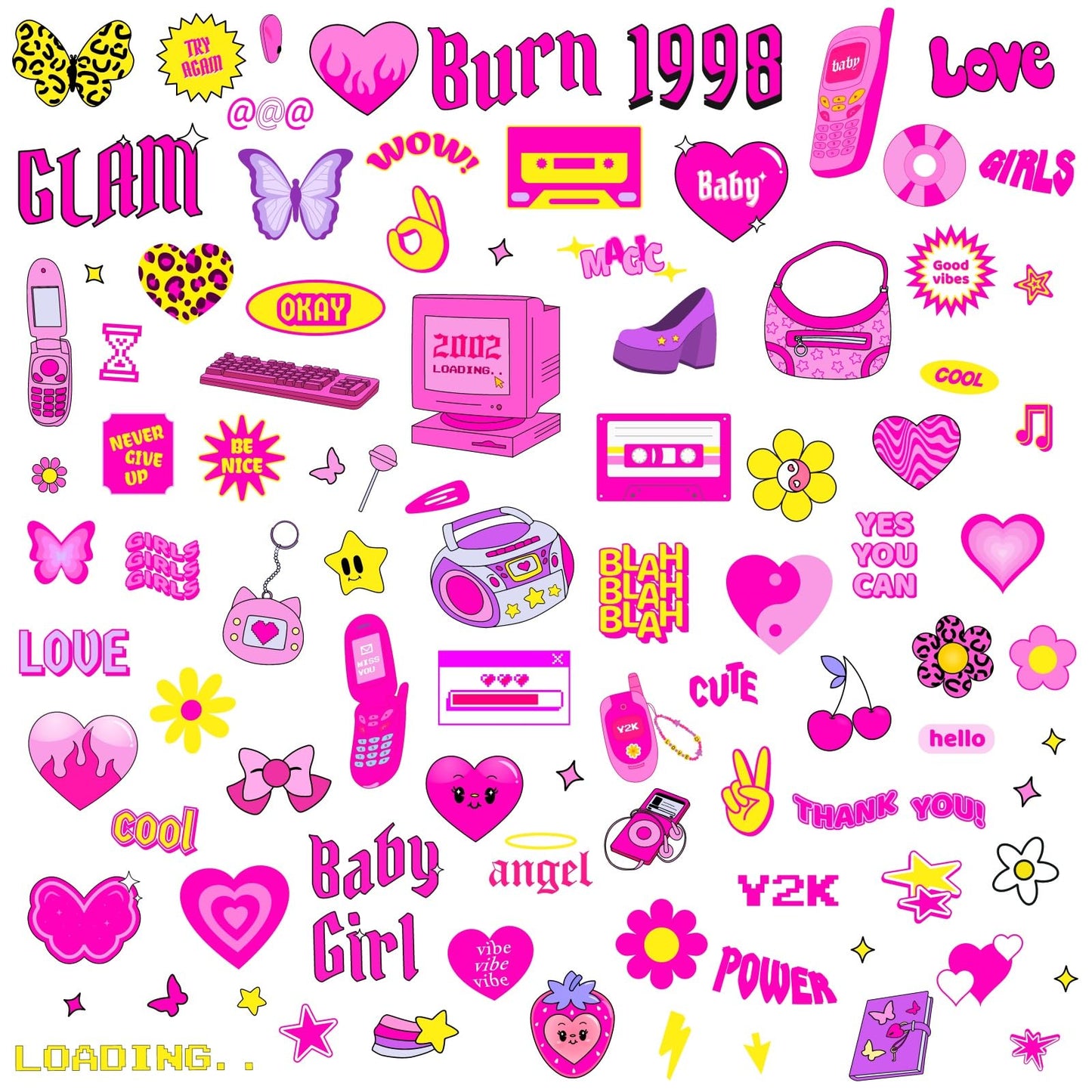 Cute Pink Wall Stickers Princess Girly Wall Decals Aesthetic Trendy Sticker for Girls Room Decor Pink Preppy Stickers for Laptop Water Bottles Decoration Bedroom Playroom Decor