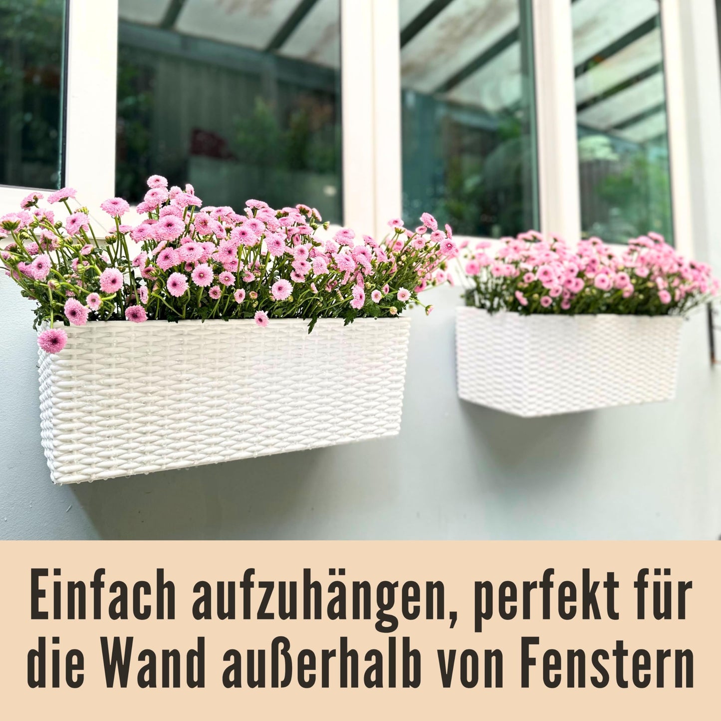 LaLaGreen Window Boxes Planters (20 Inch, 2 Pack) Outdoor Wall Hanging Flower Box with Bracket, Vertical Wall Mounted Self Watering White Rectangular Plant Container Modern Garden Herb Kitchen Indoor