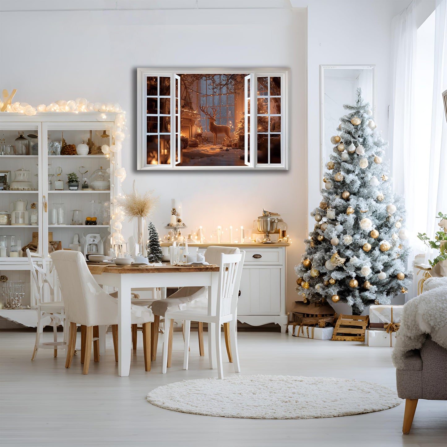 AMAZING WALL Christmas Reindeer Peel and Stick Fake Window Stickers Perfect for Bedroom/Office/Kids' Room Wall Decor,Removable and Self-Adhesive Wall Decals,24x36in/2PCS