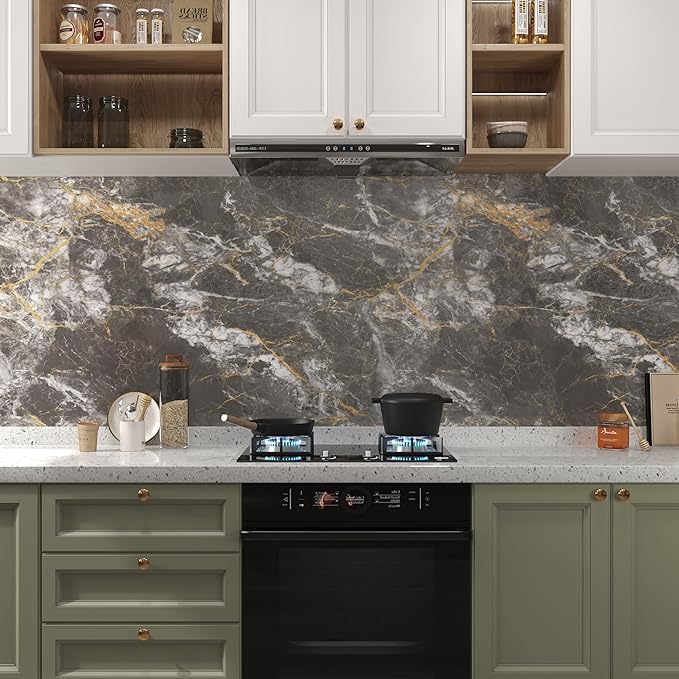 BAYYA Countertop Covers Peel and Stick Wallpaper Glossy Marble Contact Paper