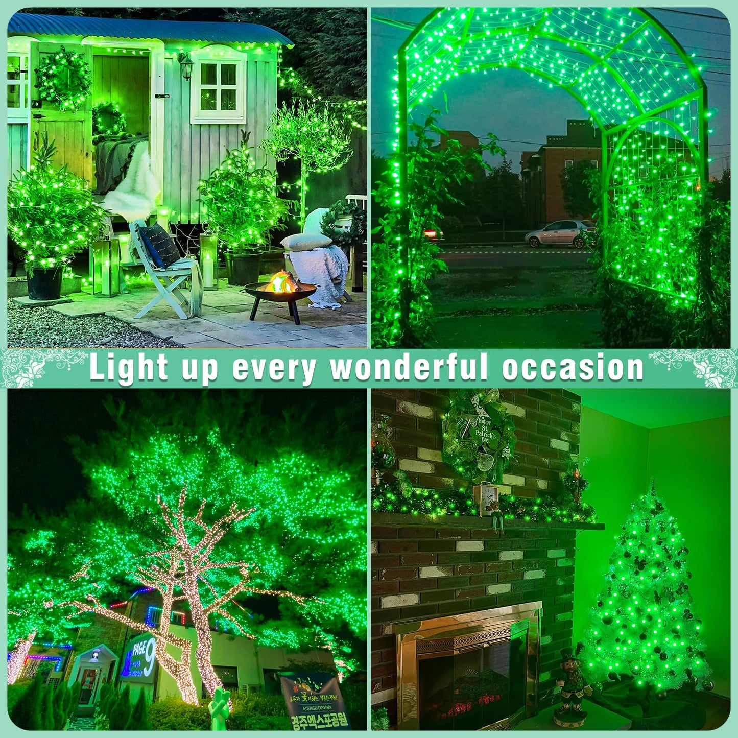 100FT 300 LED Outdoor String Lights, Plug in Connectable Christmas Lights Indoor Waterproof, 8 Modes Clear Wire String Lights for Outside Bedroom Xmas Tree Garden Patio Halloween Decorations, Green