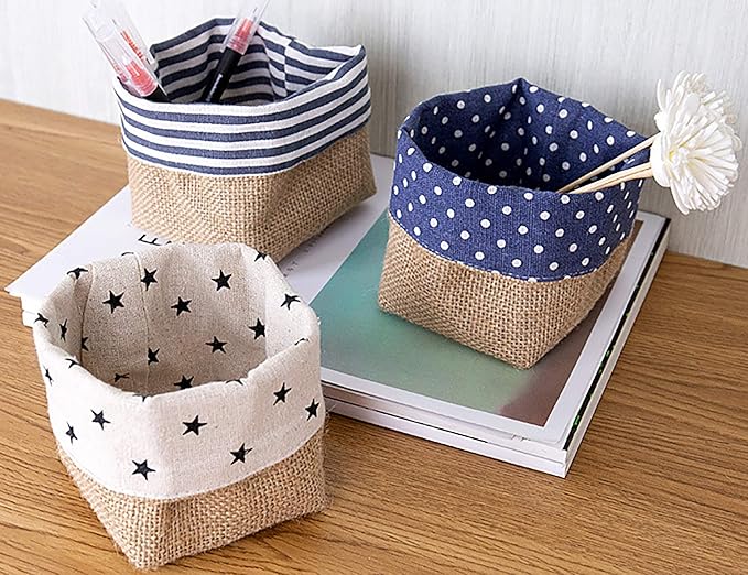 Foraineam 6 Pack Mini Hanging Storage Bag Cotton Linen Decorative Wall-Hanging