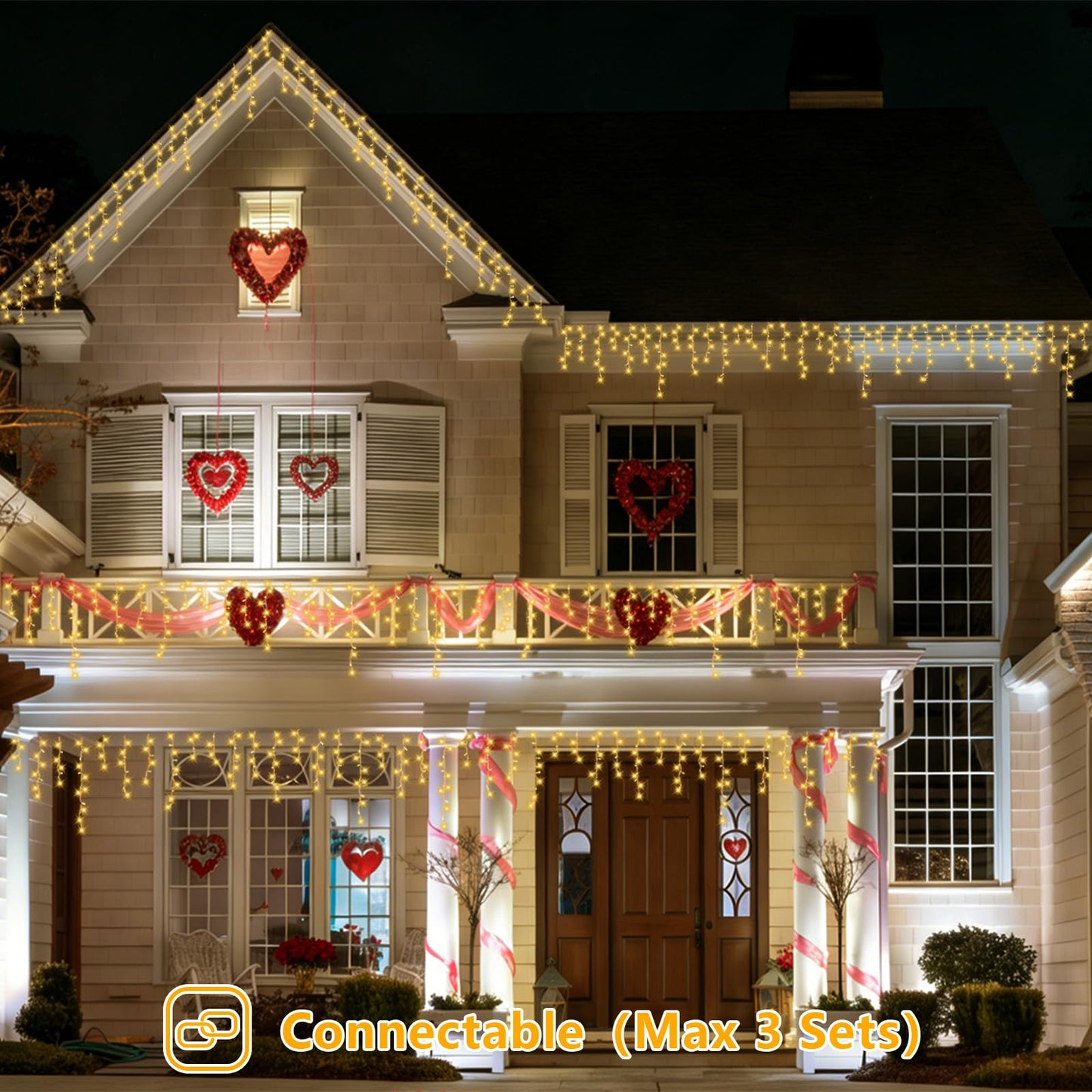 YEGUO 33ft 400 LED Icicle Lights Outdoor, 80 Drops Icicle Christmas Light Connectable, 8 Modes Warm White Xmas Icicle Lights with Timer Indoor