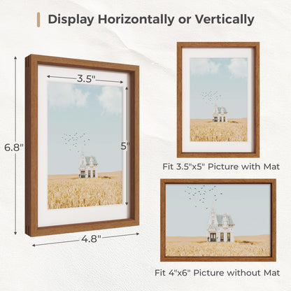 Fun Memories 4x6 Picture Frame, Natural Solid Teak Wood Photo Frame with HD Tempered Glass, Modern Simple 4x6 Wooden Frame Matted to 3.5x5, Wall or Tabletop Display