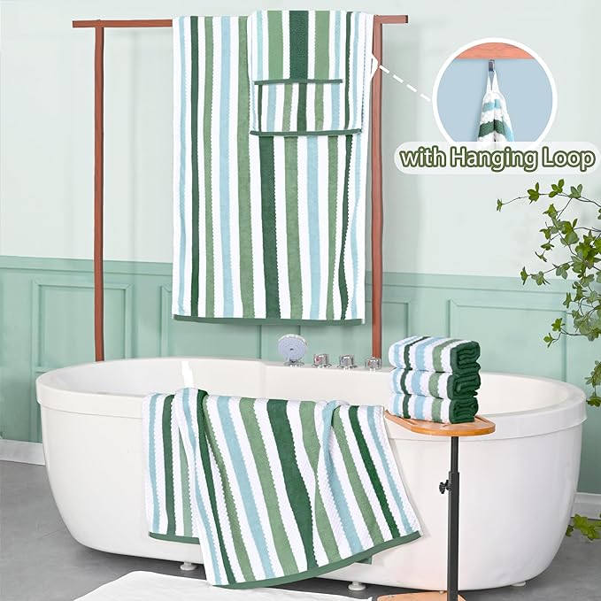 Green and White Towels