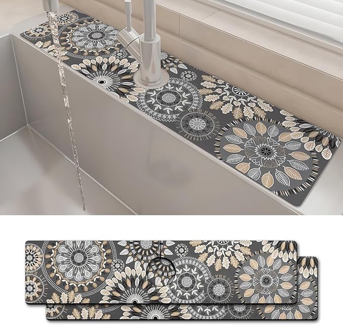 2PCS 24" X 5.5" Kitchen Sink Splash Guard Faucet Mat Mandala Super Absorbent