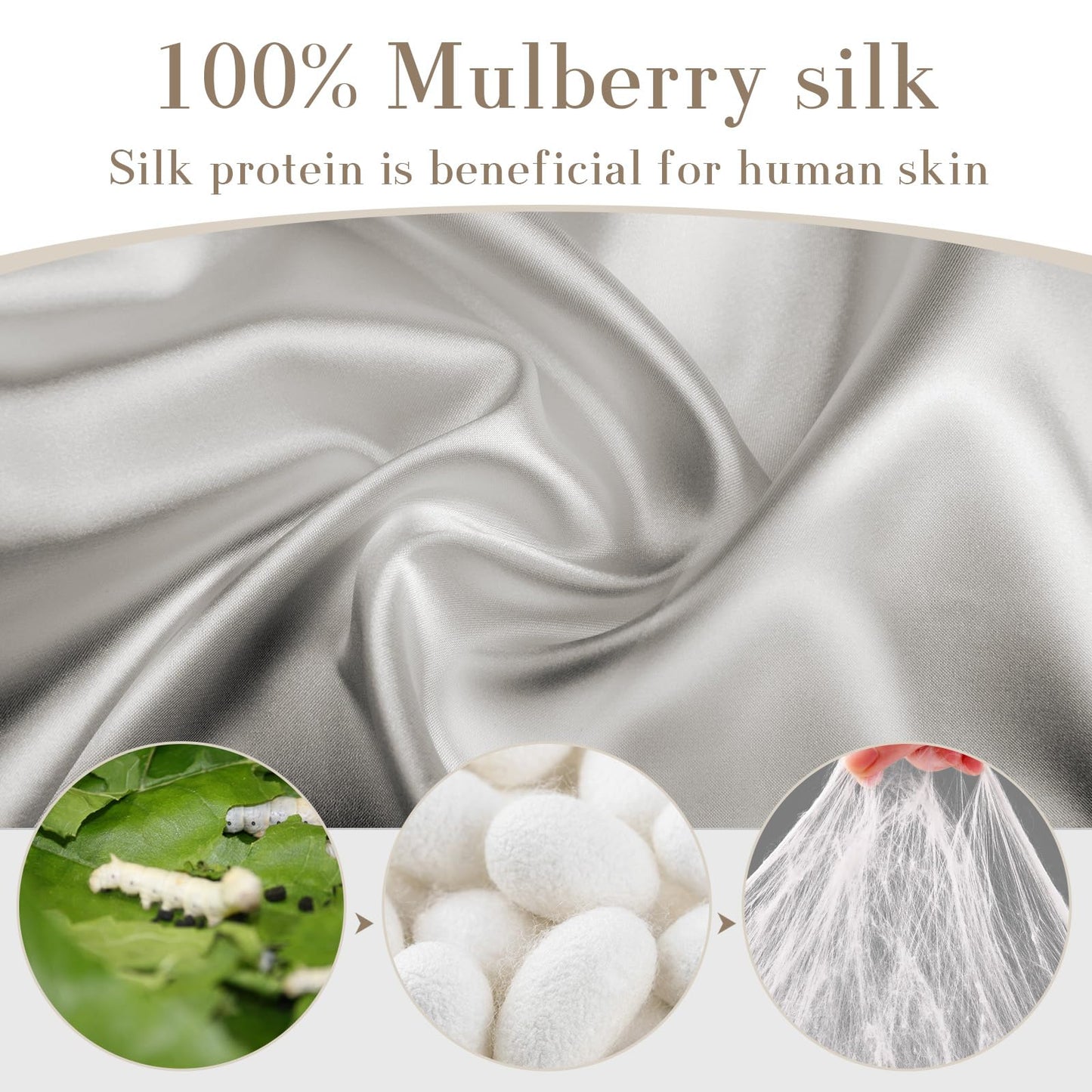 100% Mulberry Silk Sleep Mask Eye Mask for Women Man with Adjustable Band, for Side Sleeper Blackout Sleep Mask for Travel Rest and Office Large Size (Taupe)