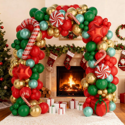 Christmas Balloon Garland Arch Kit 149PCS Red Green Gold Balloons Candy Balloons Gift Box Balloons for Christmas Party Decorations Supplies