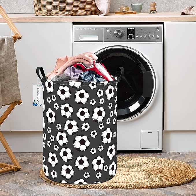 Round Foldable Kids' Football Laundry Hamper Multi Use Laundry Basket Soccer