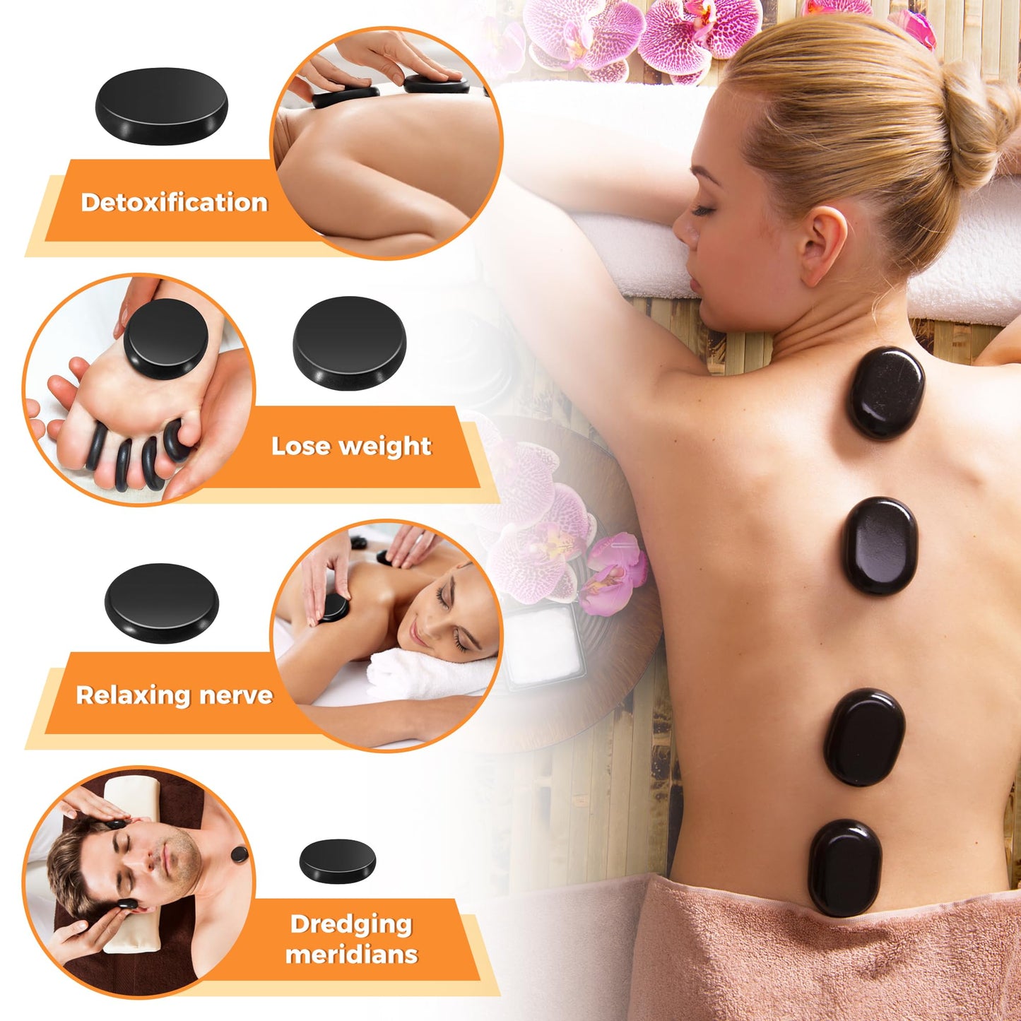 Loyala Hot Stone Massage Set, Portable Hot Stones Massage Warmer Kit with Heating Box, Hot Rocks Basalt Stones with Heater for Home Spa Warming Therapy Relaxing (Black, 9 Pcs)
