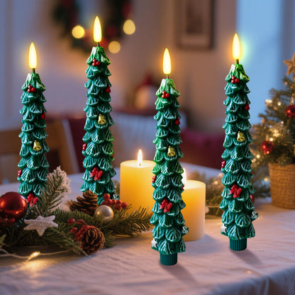 ZIVASA 3 Pack Flameless Christmas Tree Candles, 9.8 Inchs Christmas Taper Candles with Remote and 24H Cycle Timer, Real Wax Christmas Tree LED Candle 3D Flame for Tabletop, Windows, Fireplace Decor