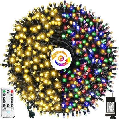 MZD8391 Color Changing Christmas String Lights Outdoor Indoor, 108FT 300 LED Warm White Multi Color Fairy Light, END to END CONNECTABLE, Waterproof Christmas Tree Lights with Timer Remote