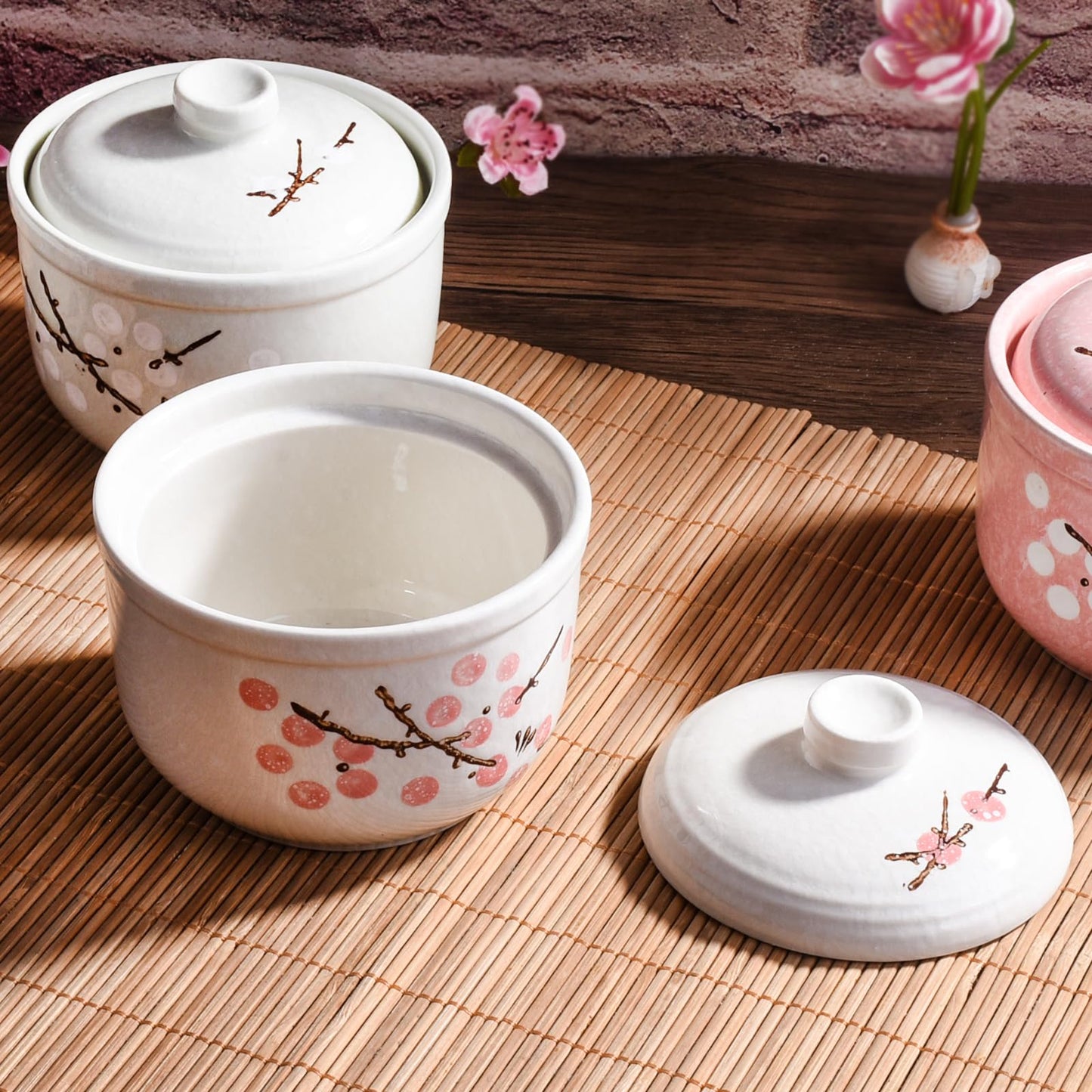 Whitenesser Ceramic Stew Bowl with Lid and Spoon Set of 2, Multi-Use for Stew, Soup, Salt, Sugar and Spice, Kitchen Container