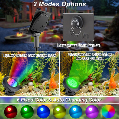 NATPOW Solar Pond Lights, 18 LED Super Bright RGB Landscape Spotlights IP68 Underwater Pond Lights Submersible LED Lights for Fish Aquarium Tank Garden Yard Pool Fountain Pond (3 Head Lamp)