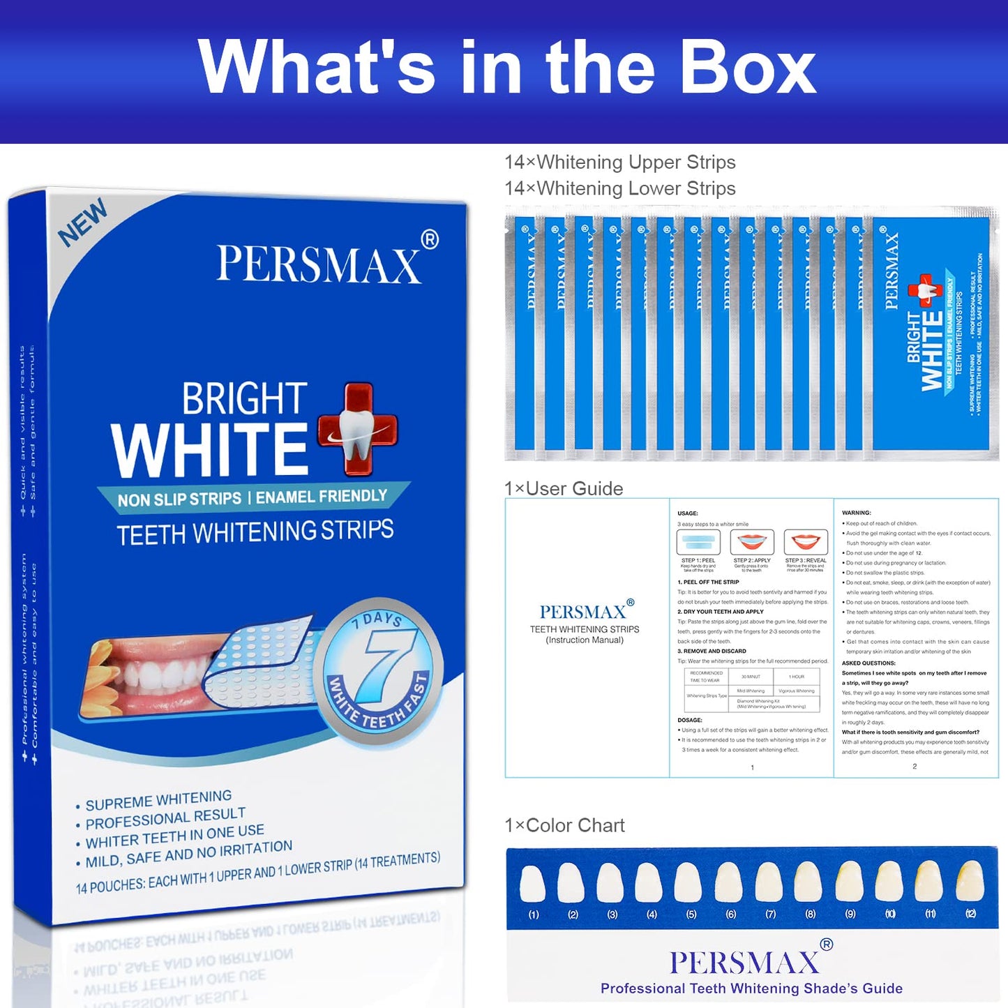 PERSMAX Teeth Whitening Strips for Teeth Sensitive, Non-Slip Enamel-Safe Strips, Professional and Safe Teeth whitening Strips, for Smoking/Coffee/Soda/Wine Stain, 28 Strips 14 Treatments (Mint)