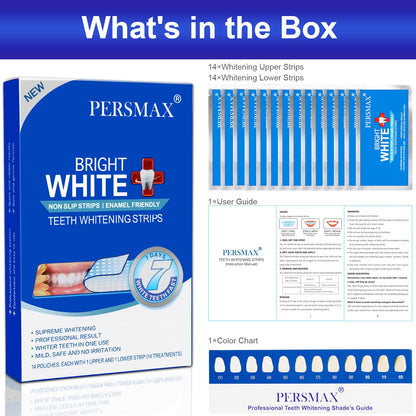 PERSMAX Teeth Whitening Strips for Teeth Sensitive, Non-Slip Enamel-Safe Strips, Professional and Safe Teeth whitening Strips, for Smoking/Coffee/Soda/Wine Stain, 28 Strips 14 Treatments (Mint)