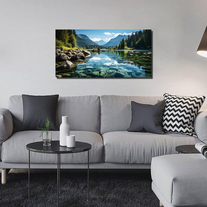 GUGIKA Landscape Wall Art for Living Room, Mountain and Lake Wall-Decor for Bedroom, Natural Scenery Canvas Prints Pictures for Hallway Office, Size 40 x 20 Inches