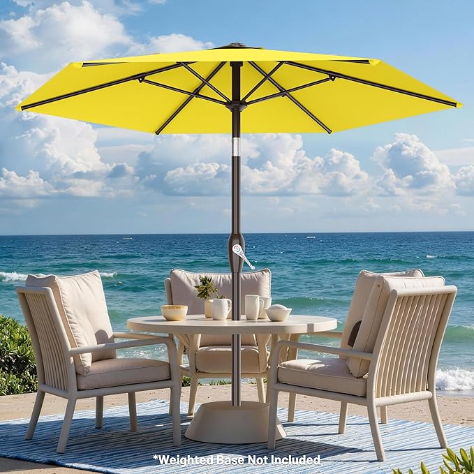 AreShark 7.5FT Patio Umbrella Table Market Umbrella with 6 Sturdy Ribs, Button Tilt/Crank Heavy-Duty Round Outdoor Umbrellas for Garden, Deck, Backyard,and Pool, Yellow