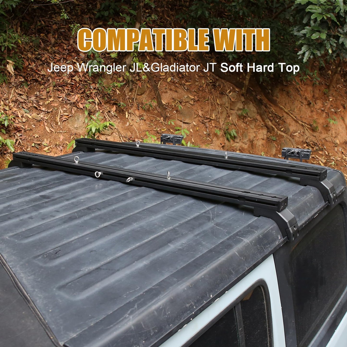 Z8 400 LBS Roof Rack Cross Bars with Sliders Compatible with Jeep Wrangler JL 2018-2025, Adjustable Tracks, Includes Tie-Down Rings and Square Nuts – Ideal for Roof Tent, Luggage, and Accessories