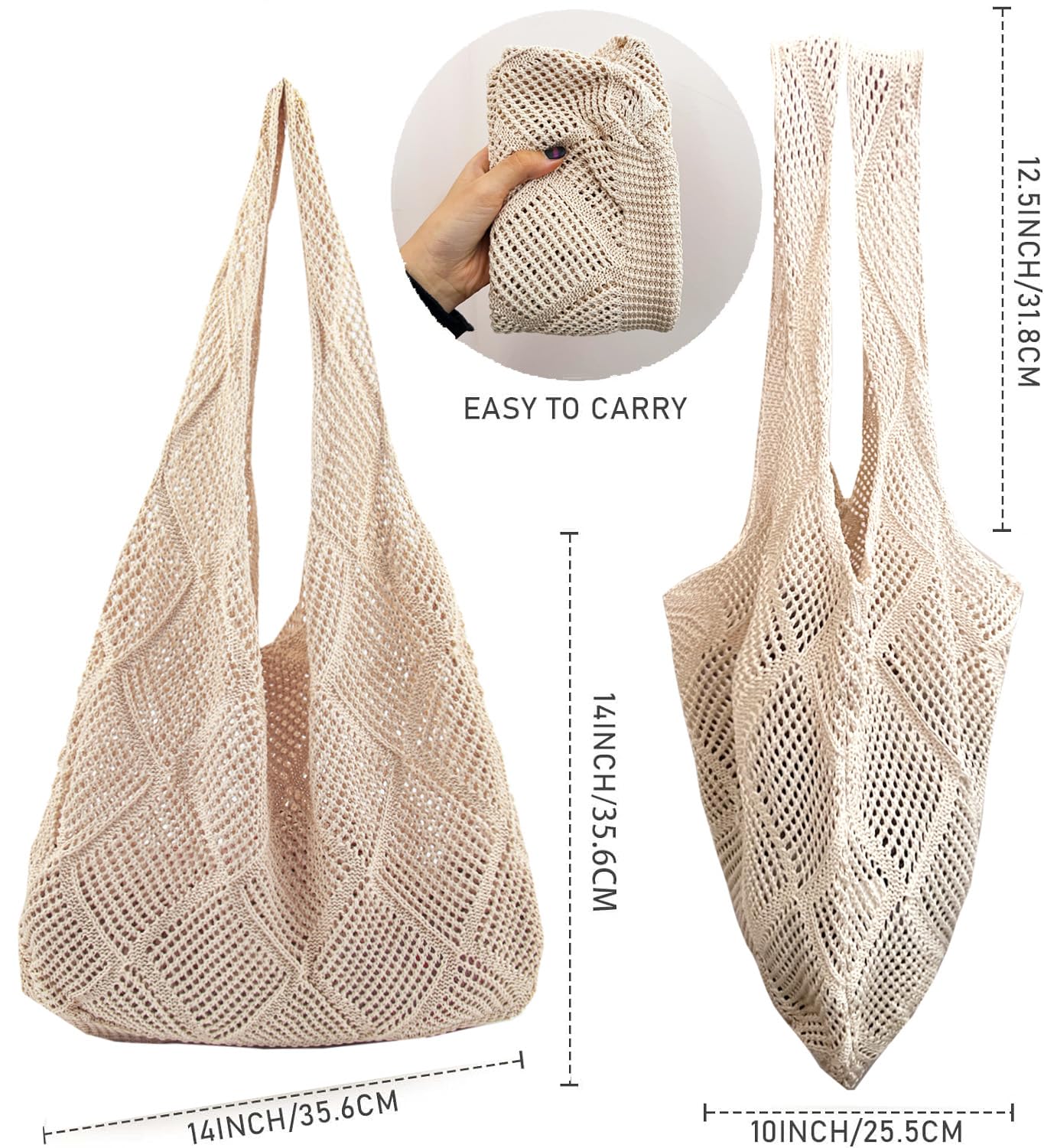 Stizimn Crochet Mesh Beach Tote Bag Shoulder Bag Handbags Knitting Hollow Summer Bag Hobo Bag Aesthetic for Women