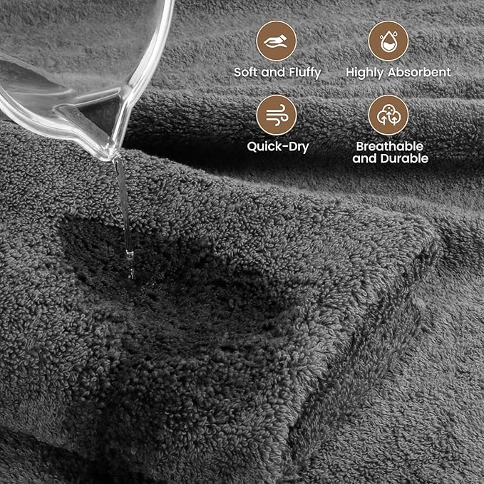 SEMAXE Grey Bath Towels Set of 4, 100% Cotton Luxury Bathroom Towels, and