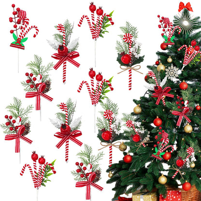 Thiccywoov 20 Pcs Christmas Candy Cane Picks 10 Inch Peppermint Red and White Tree Ornaments Christmas Tree Branches Toppers for Xmas Vase Filler Holiday Wreath DIY Craft Party Decor (Classic Style)