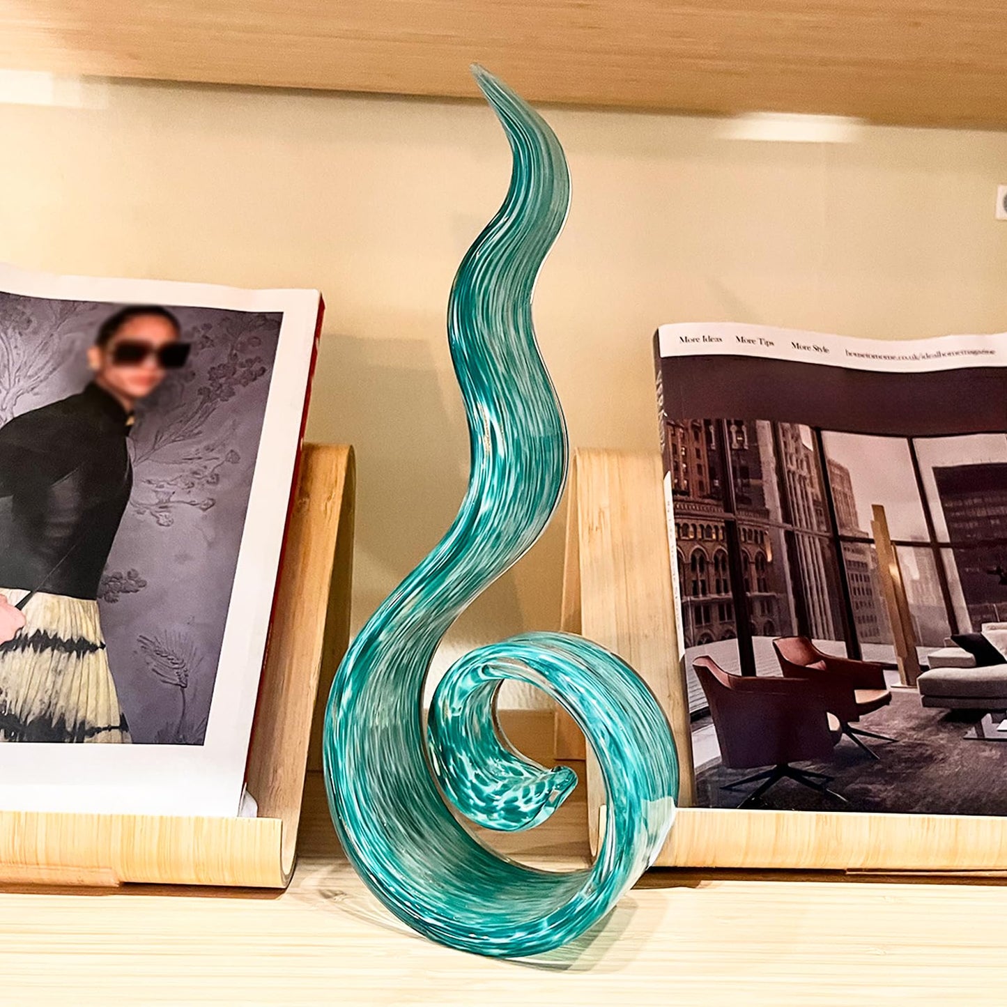 ORRFIDDY 11.4" Tall Hand Blown Glass Sculpture, Murano Style Art Glass Figurine, Modern Coastal Home Decor Accent for Shelf, Table, TV Stand, Living Room Decoration